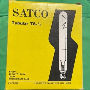 Satco 21 Tubular T6-1/2 S3280 20 watt Clear Intermediate Base bulbs.